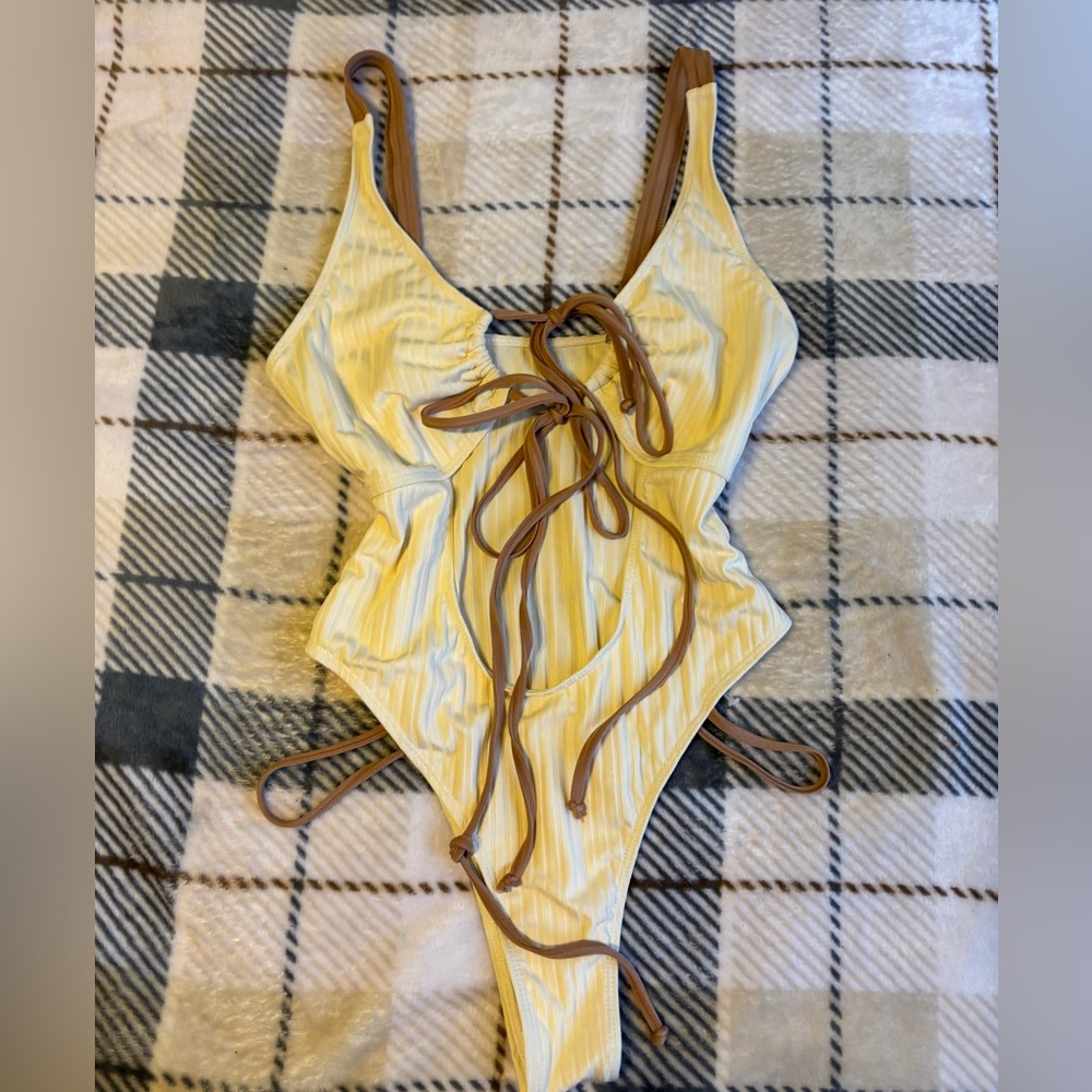 Cream and Brown Womens One Piece Swimsuit